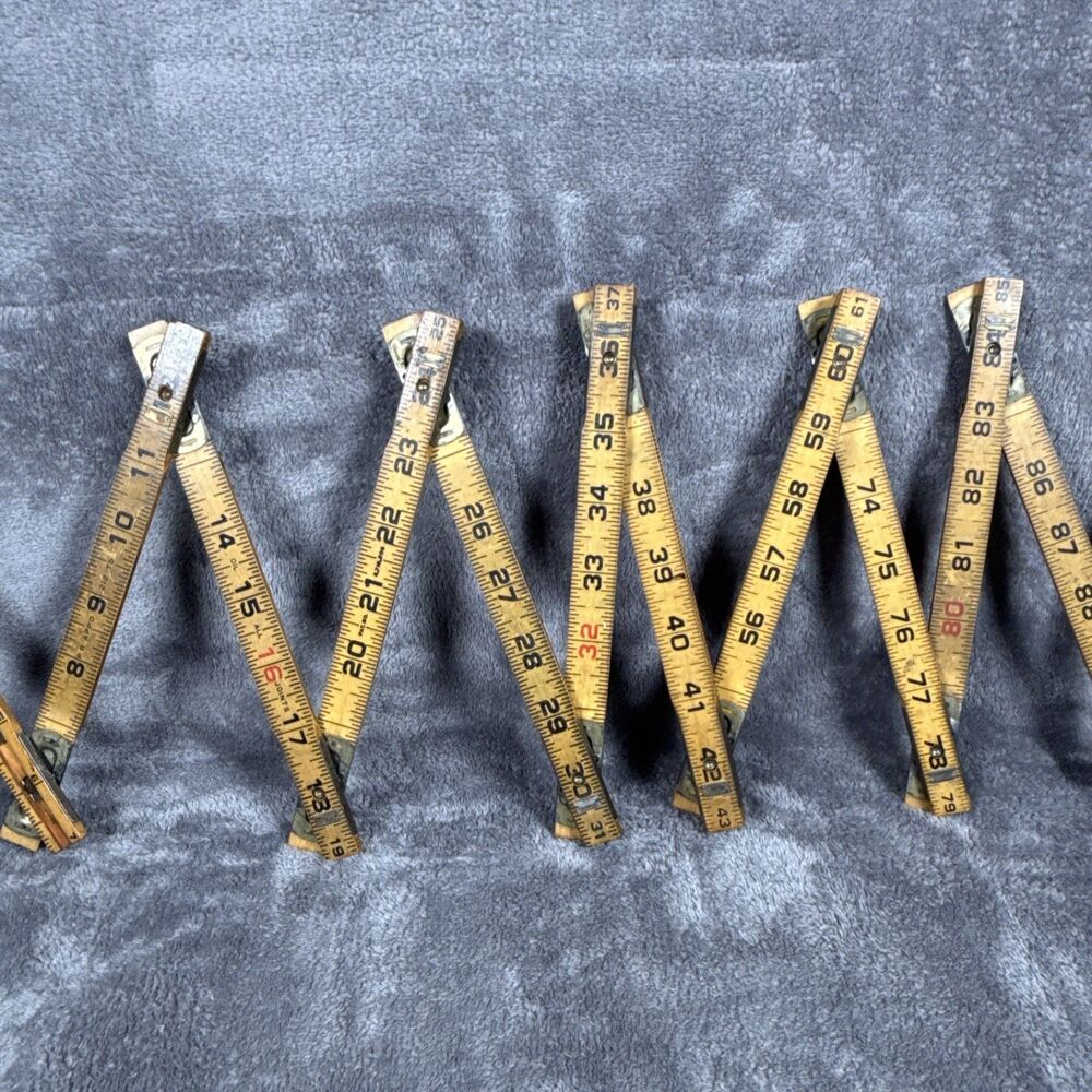 Vintage Accordion 96” Folding Ruler Lufkin X48 Red End Brass Extension Rule USA